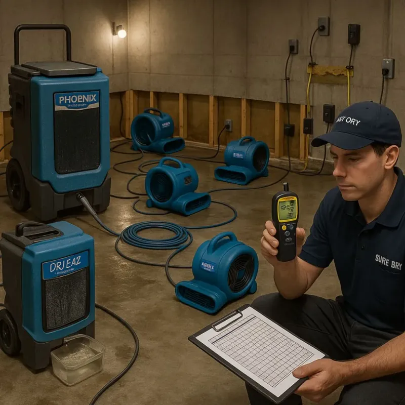 Structural Drying and Dehumidification process in Tye, TX